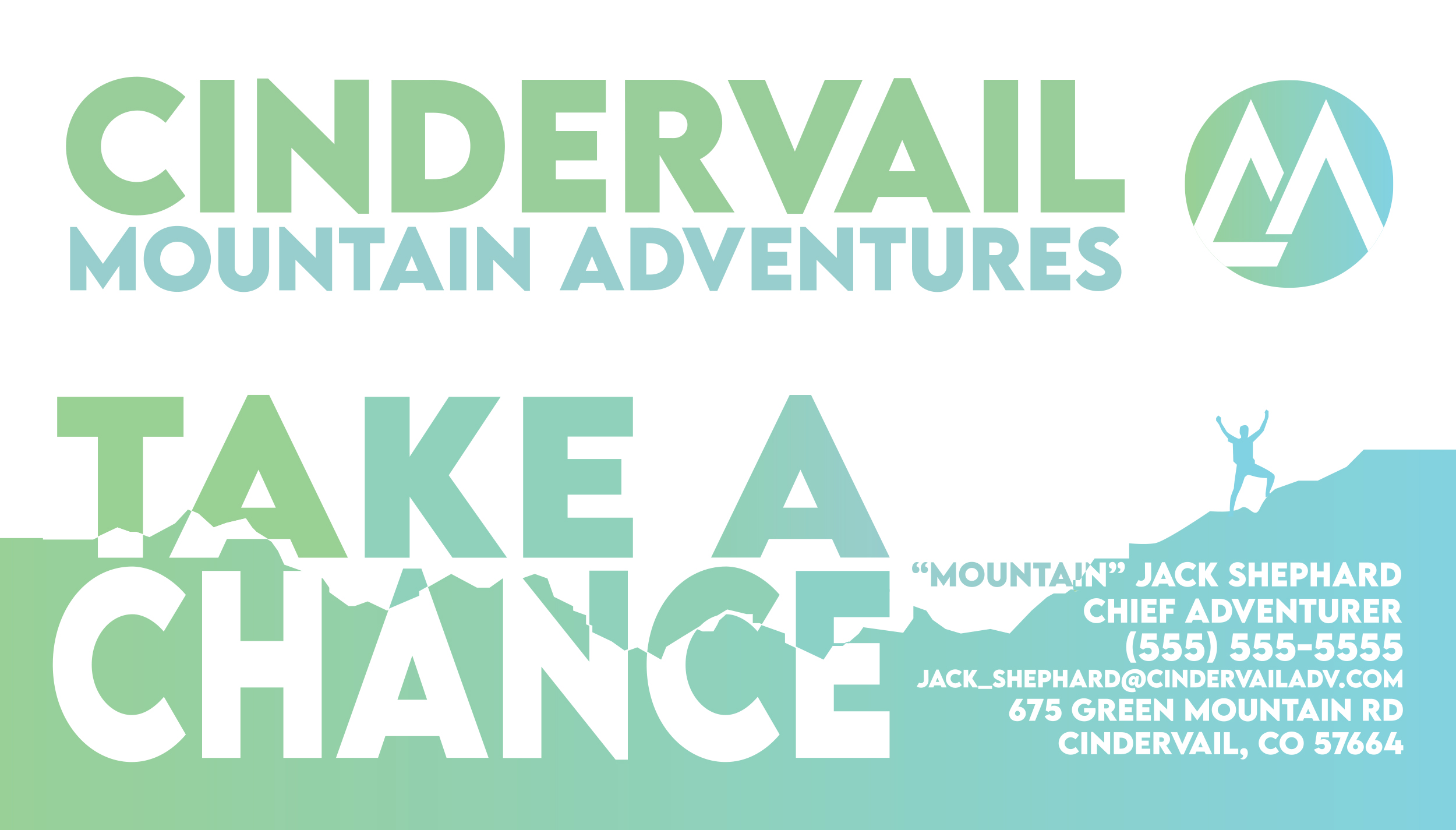 Cindervail Mountain Adventures Business Card. Illustrator, 3.5" x 2", 2024